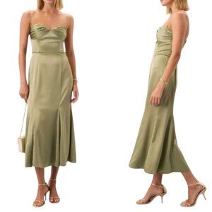 Reformation Hensley Satin Midi Dress Artichoke Green Size 10 NWT